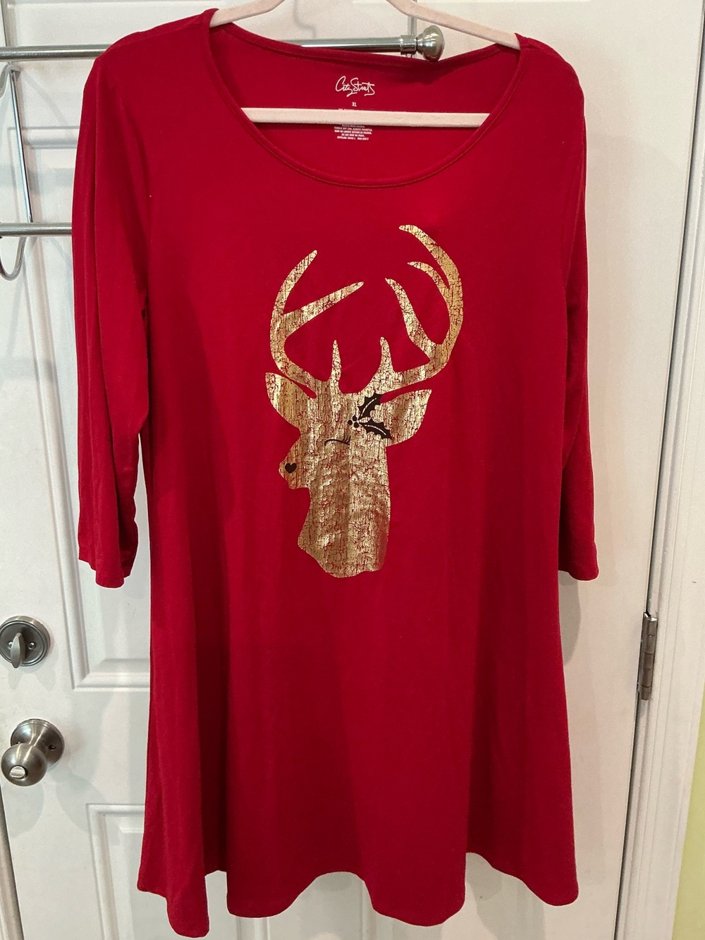 City Streets Red Dress with Gold Reindeer